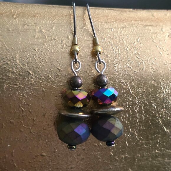 Vintage AB Iridescent Beaded Dangle Earrings - Picture 1 of 4